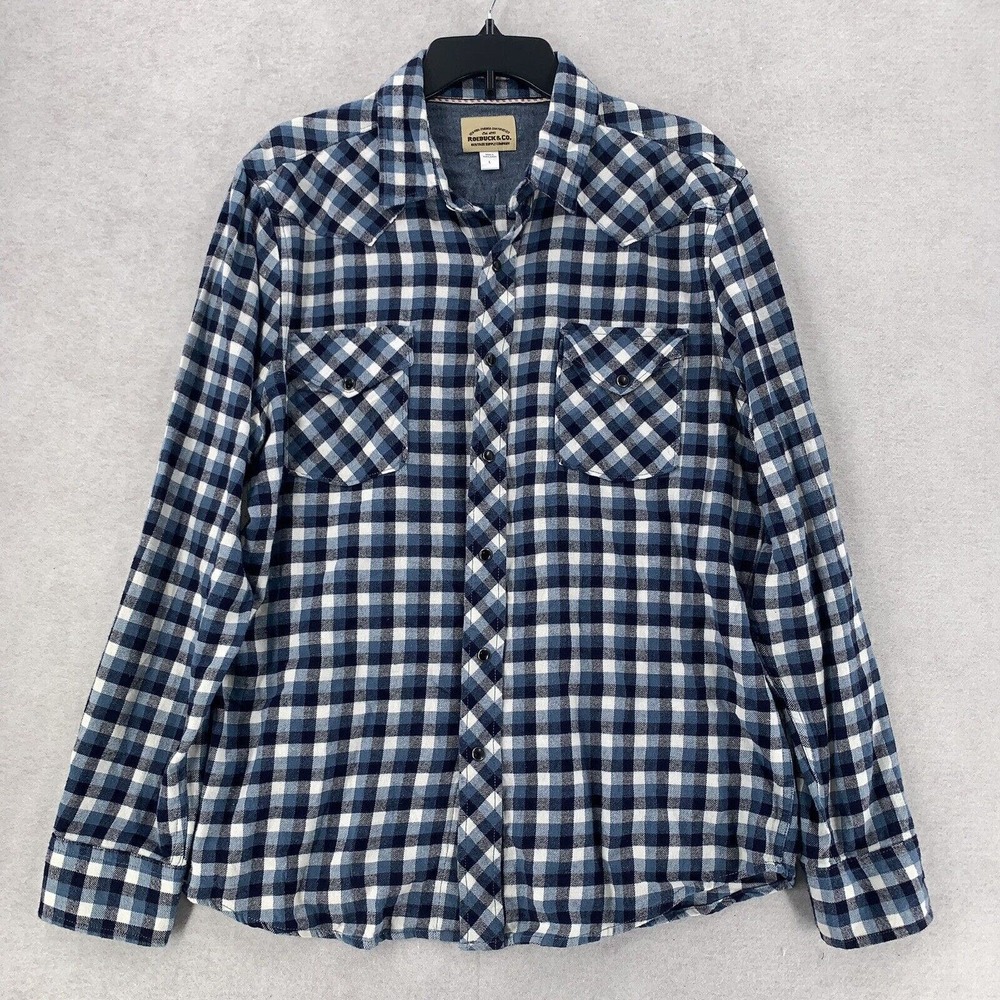 Roebuck & Co Cotton‎ Western Pearl Snap Long Sleeve Plaid Flannel Shirt Mens Lg
